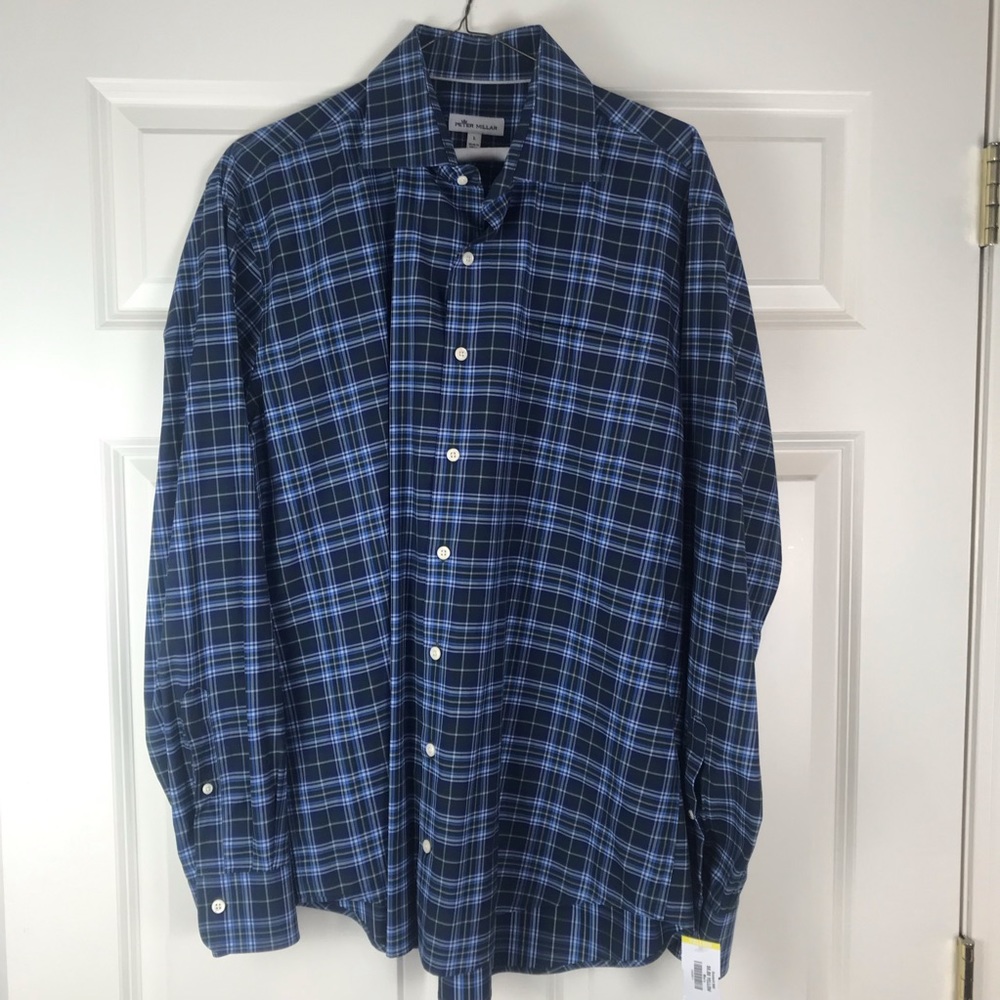 Peter Millar Blue Plaid Button Front Shirt - Large